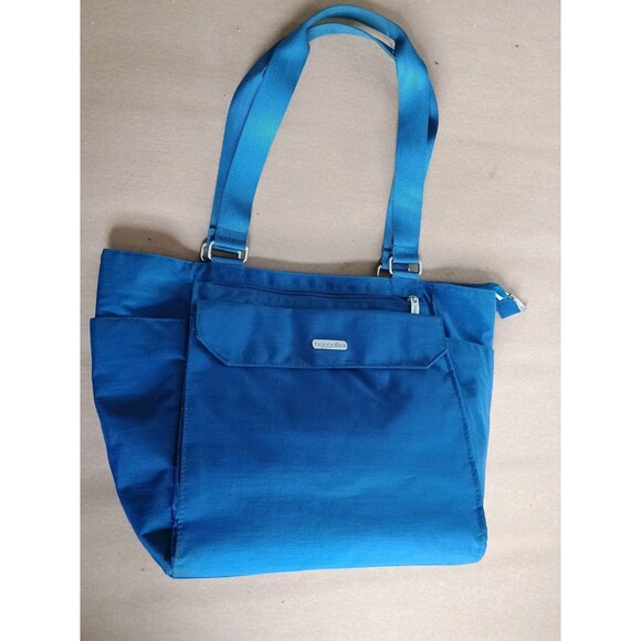 Baggallini Blue Tote Bag With Lots Of Pockets Pink Interior Travel Bag Carry On - Picture 3 of 11